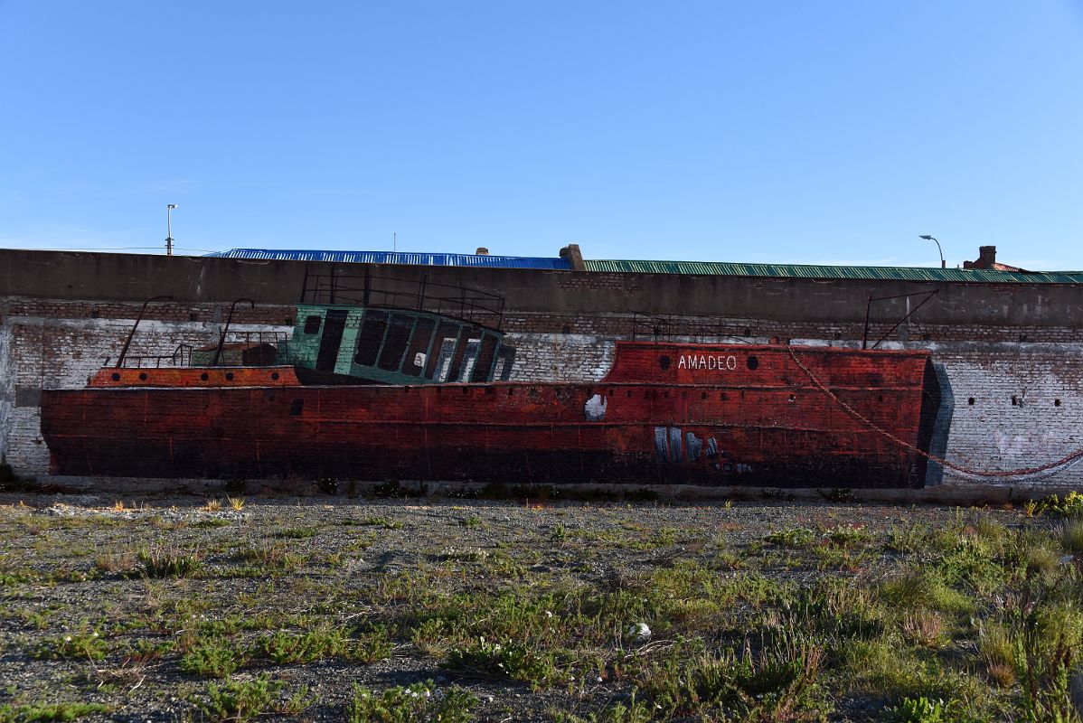 11A Mural Of The Steamship Amadeo That Was Beached In 1932 On Building Wall Along Avenida Costanera Waterfront Area Of Punta Arenas Chile